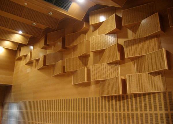 Panneaux de plafond acoustiques en bois de diffuseur, panneau de mur de preuve de bruit d'amphithéâtre des forces de défense principale 3D