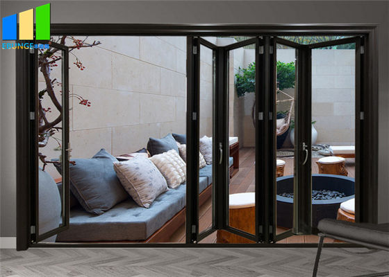 Portes Bifold en verre d'accordéon de patio de cadre en aluminium extérieur de noir