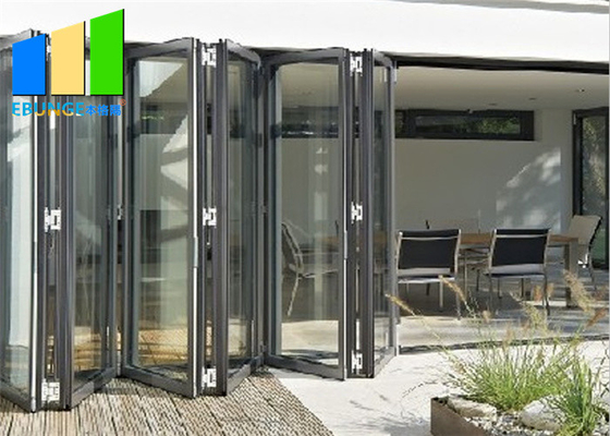 Porte de pliage extérieure de patio en verre en aluminium d'accordéon de porte de pli de Bi de double vitrage Lowes