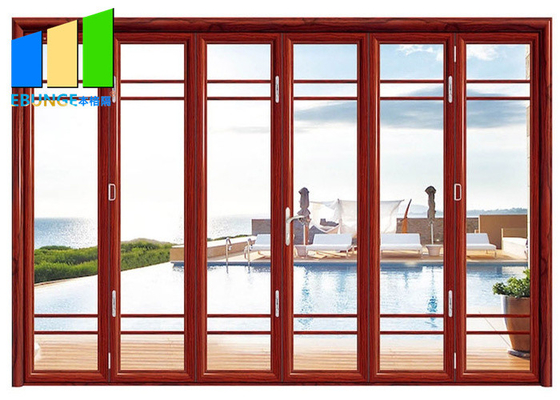 Porte Bifold se pliante rouge de pile en verre de patio extérieur avec le cadre en aluminium